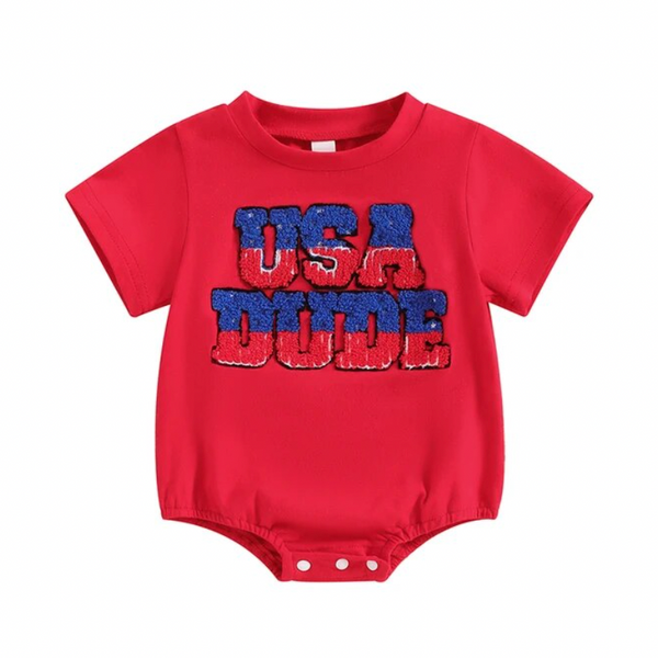 USA Dude Flag Patch Rompers (2 Colors) - PREORDER