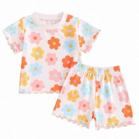 Kenzie Floral Ribbed Ruffles Outfit - PREORDER