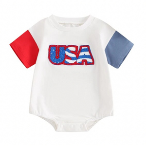 USA Flag Two Tone Patch Romper - PREORDER