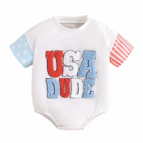 USA Dude Flag Two Tone Romper - PREORDER