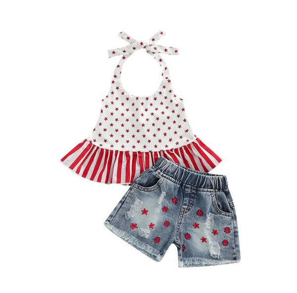 Stars Halter Denim Outfits & Bows (3 Styles) - PREORDER