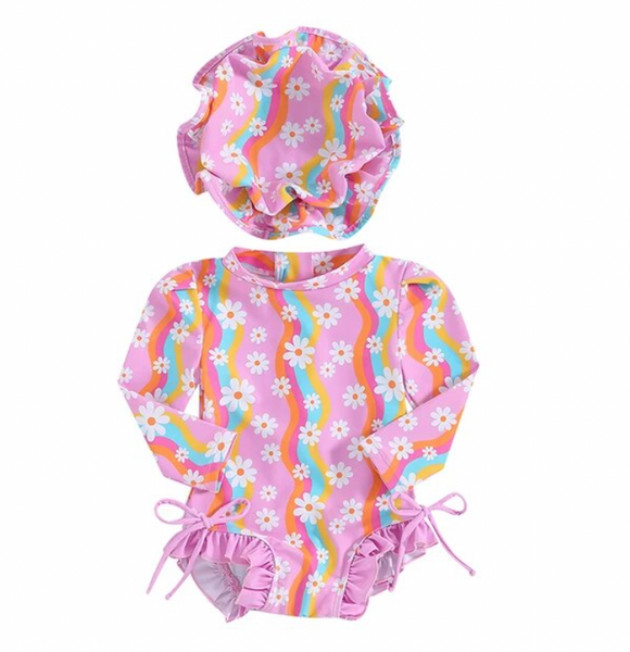 Groovy Daisies One Piece Swimsuits & Hats (2 Colors) - PREORDER