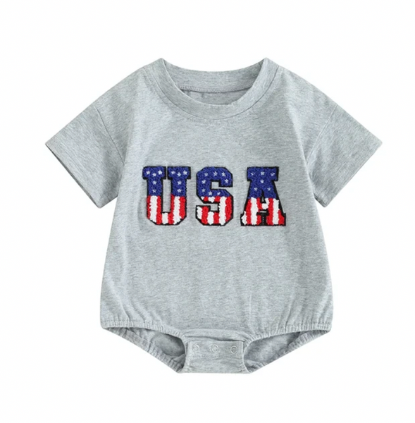 Solid USA Flag Patch Rompers (3 Colors) - PREORDER