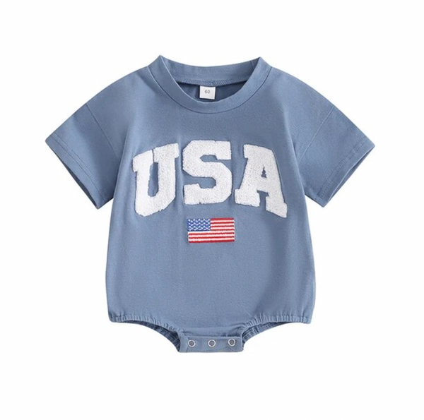 Solid USA & Flag Patch Rompers (3 Colors) - PREORDER