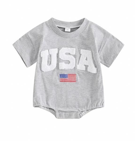 Solid USA & Flag Patch Rompers (3 Colors) - PREORDER