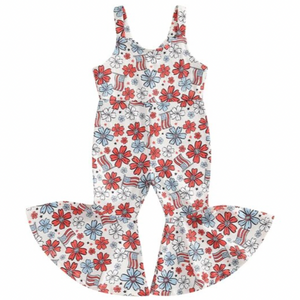 Floral American Flags Ribbed Romper - PREORDER