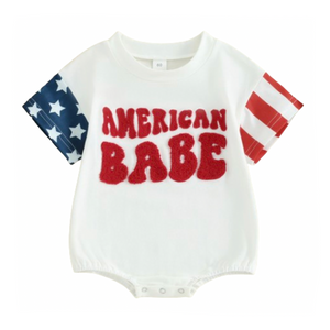 American Babe Flag Three Tone Patch Romper - PREORDER