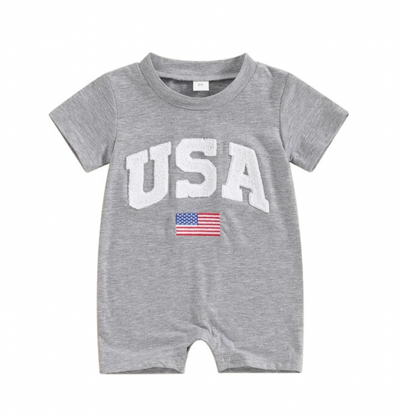 Solid USA & Flag Patch Shorts Rompers (3 Colors) - PREORDER