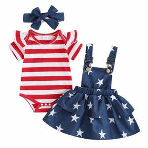 Stars & Stripes Overalls Outfit Dress & Bow - PREORDER