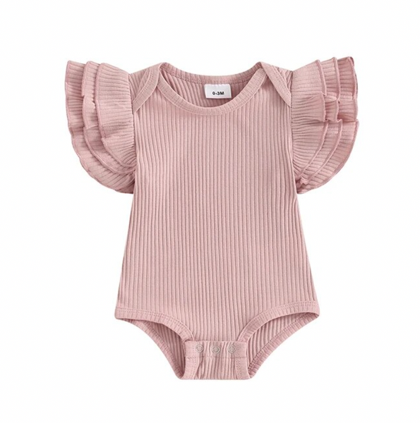Solid Ribbed Triple Ruffle Rompers (8 Colors) - PREORDER
