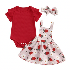 Strawberries & Daisies Overalls Outfit Dresses (2 Colors) - PREORDER