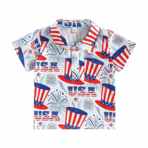 USA Hats & Fireworks Collar Shirt - PREORDER