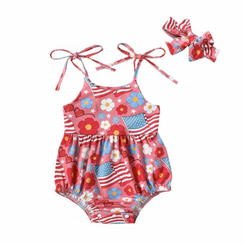 Free to be Groovy Tie Romper & Bow - PREORDER
