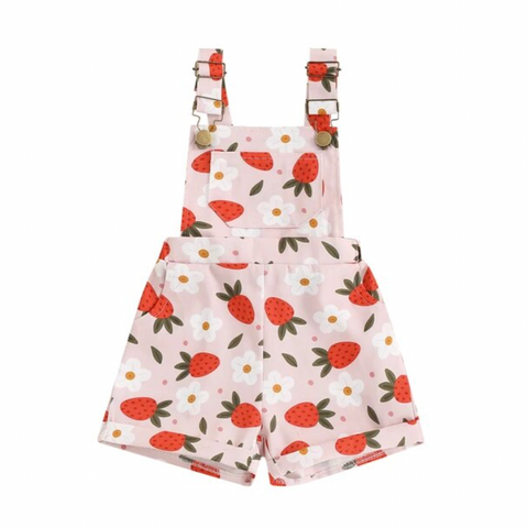 Strawberries & Daisies Overall Romper - PREORDER