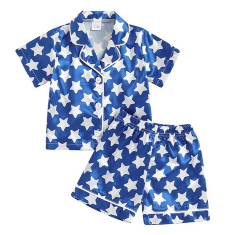 Blue Stars Silk Pajamas - PREORDER