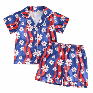 4th of July Groovy Daisies Silk Pajamas - PREORDER