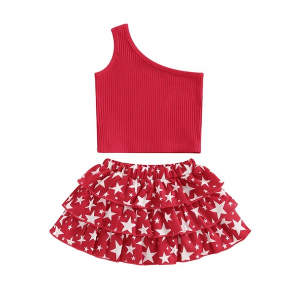 USA Stars Triple Ruffle Skirt Outfits (2 Styles) - PREORDER