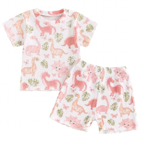 Pretty Pink Dinos Ribbed Outfit - PREORDER