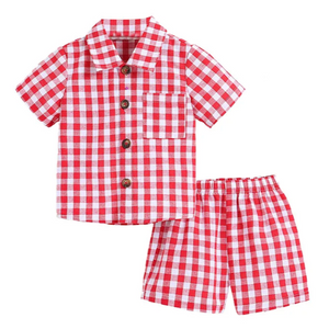Cherry Red Checkered Collar Outfit - PREORDER