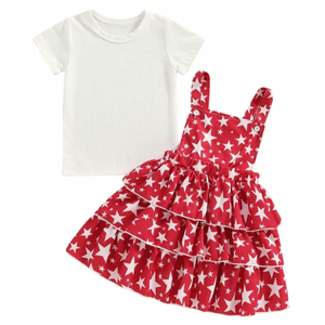Red Stars Overall Dress Outfit - PREORDER