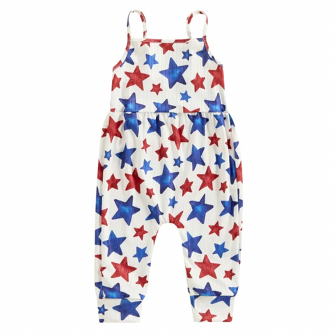 Red, White & Blue Stars Ribbed Pants Romper - PREORDER
