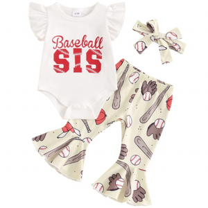 Neutral Baseball Sis Outfit & Bow - PREORDER