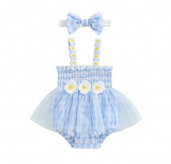 Checkered Daisies Tutu Romper Dresses & Bows (4 Colors) - PREORDER