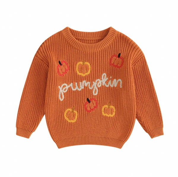 Pumpkin Embroidered Knit Sweaters (2 Colors) - PREORDER