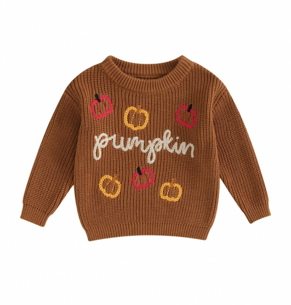 Pumpkin Embroidered Knit Sweaters (2 Colors) - PREORDER