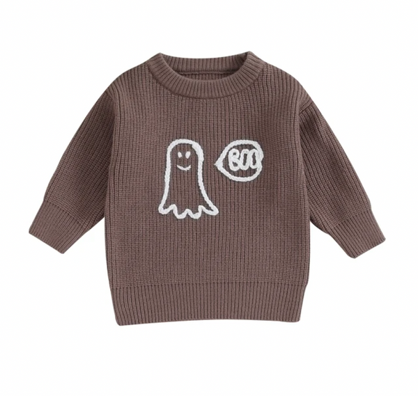 BOO Ghost Embroidered Knit Sweaters (4 Colors) - PREORDER