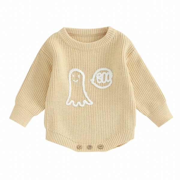 BOO Ghost Embroidered Knit Rompers (4 Colors) - PREORDER