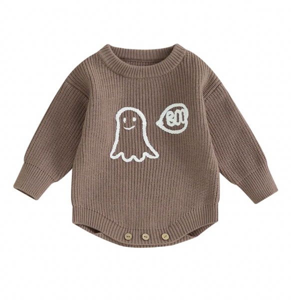 BOO Ghost Embroidered Knit Rompers (4 Colors) - PREORDER