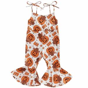 Cowgirl Carved Pumpkins Tie Ribbed Bells Romper - PREORDER