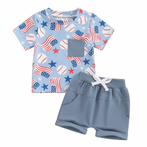 Baseballs & American Flags Outfit - PREORDER