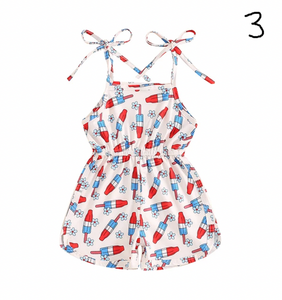 4th of July Bomb Pops Tie Shorts Rompers (3 Styles) - PREORDER