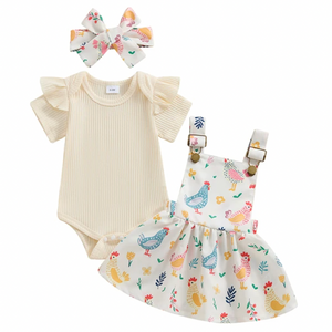 Local Egg Dealer Overalls Outfit Dress & Bow - PREORDER