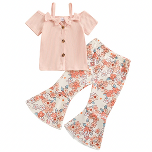 Peachy Grace Floral Ribbed Bells Outfit - PREORDER