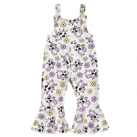 Girly Cows & Daisies Ribbed Bells Romper - PREORDER