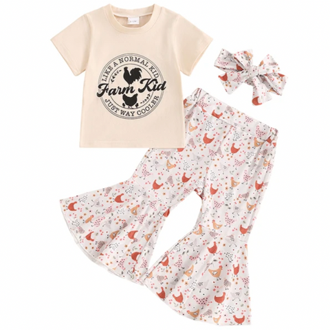 Farm Kid Clipart Chickens Outfit & Bow - PREORDER