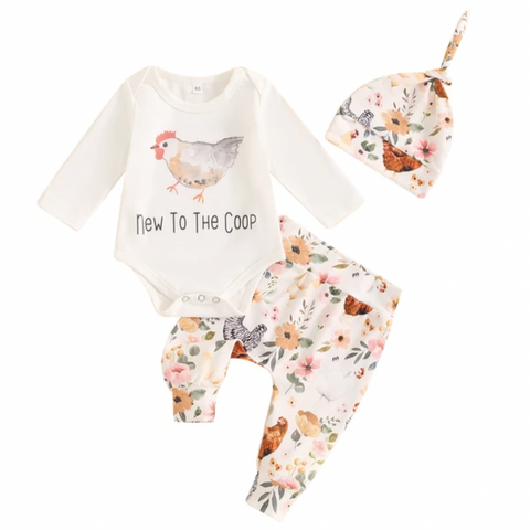 New to the Coop Floral Hens Outfit & Hat - PREORDER