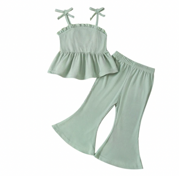Lola Tie Ribbed Ruffle Bells Outfits (3 Colors) - PREORDER