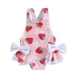 Strawberries & Daisies Ruffle Bow Swimsuit - PREORDER
