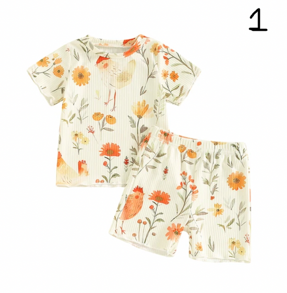 Floral Farm Animals Ribbed Outfits (3 Styles) - PREORDER