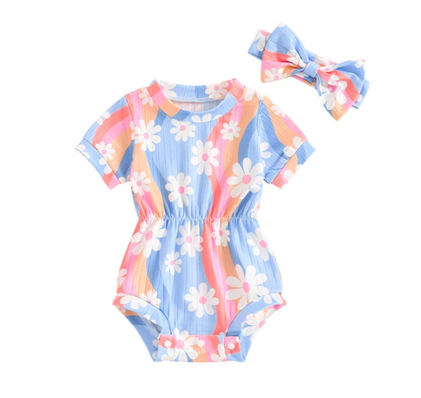 Groovy Daisies Ribbed Rompers & Bows (3 Colors) - PREORDER