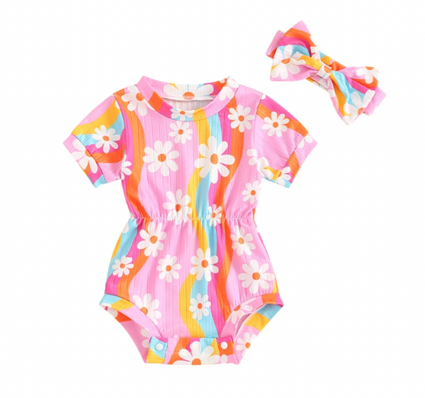 Groovy Daisies Ribbed Rompers & Bows (3 Colors) - PREORDER
