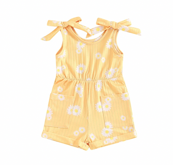 Sunflower Ribbed Tie Shorts Rompers (4 Colors) - PREORDER