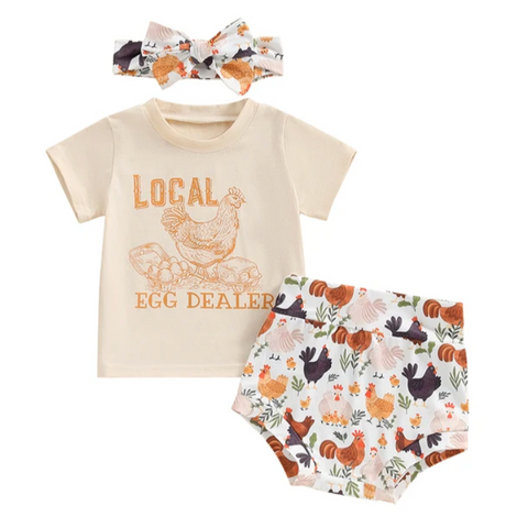 Local Egg Dealer Hens & Chicks Outfit & Bow - PREORDER
