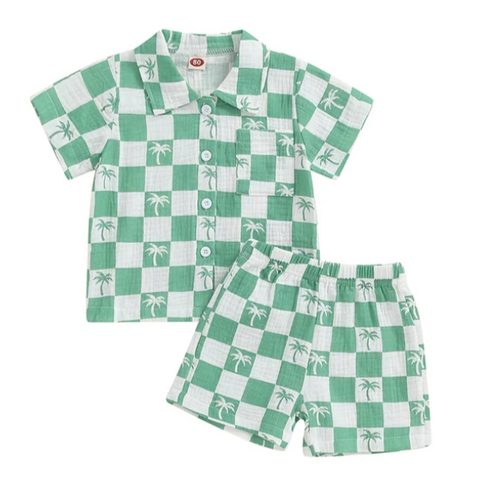 Checkered Palm Trees Collar Outfits (3 Colors) - PREORDER