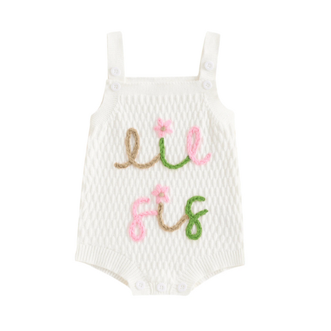 Lil Sis Embroidered Knit Romper - PREORDER