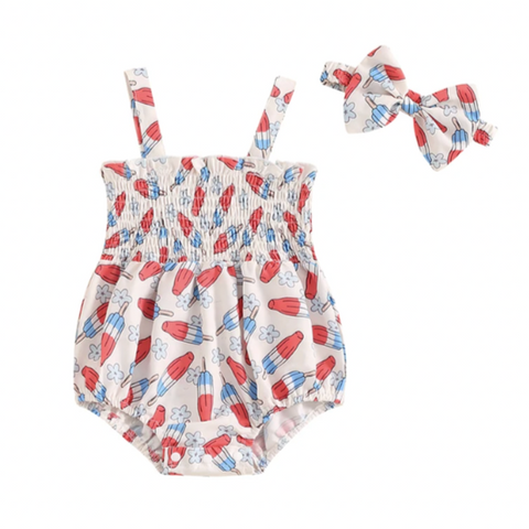 Bomb Pops & Daisies Scrunch Romper & Bow - PREORDER